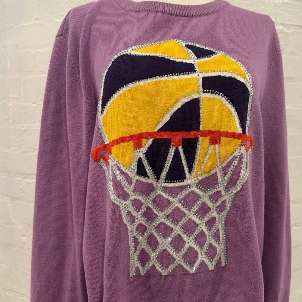 Sparkle City Bling Bling Basketball Sweater Purple/Gold Women’s L - Picture 2 of 4